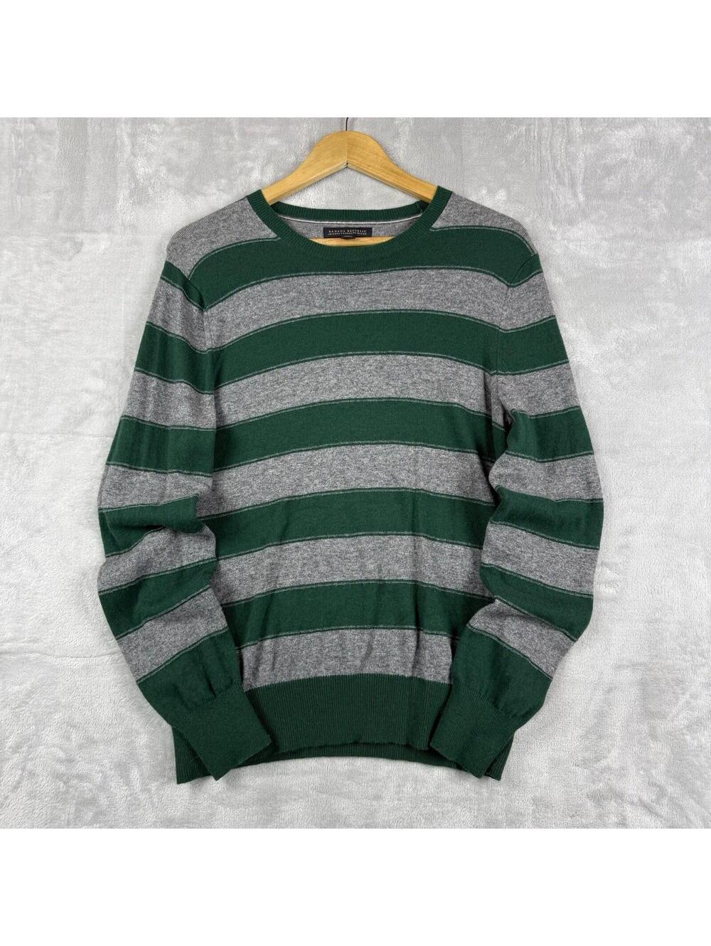 Banana Republic Cashmere Blend Striped Sweater Green Gray Small Quietluxury Prep